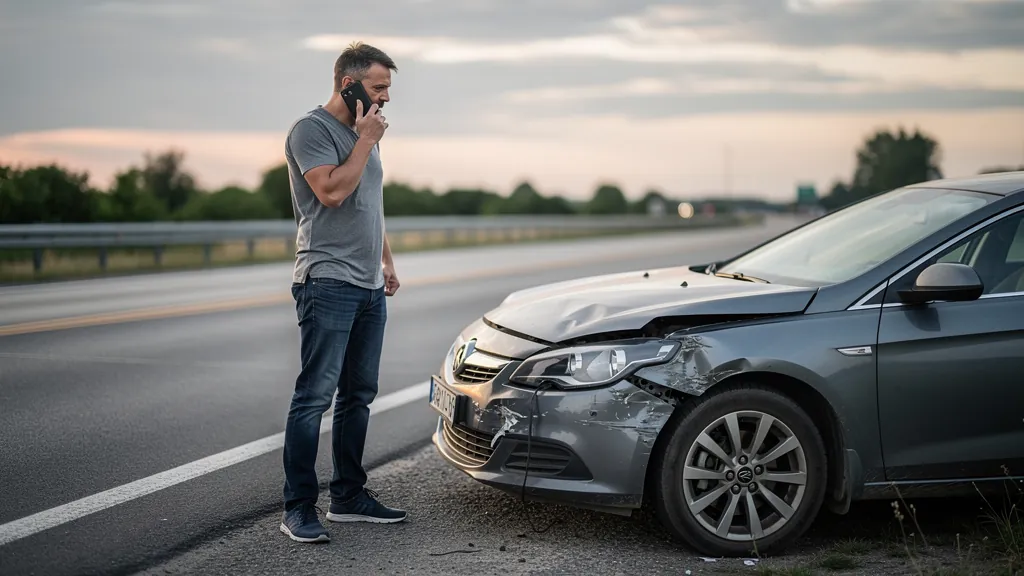 Driver calling an insurer after a crash