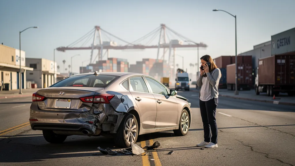 Driver calling an insurer after a crash with an uninsured driver in Long Beach
