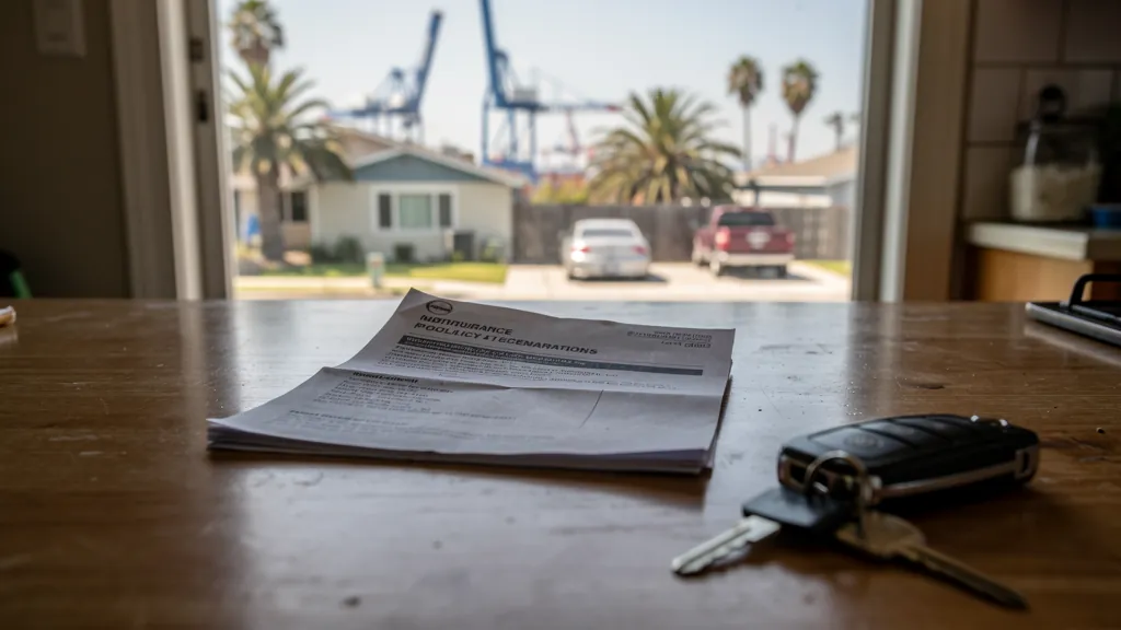 Auto insurance policy and claim paperwork in Long Beach