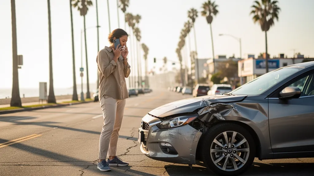 Driver calling an insurer after a crash with an uninsured driver in Santa Monica