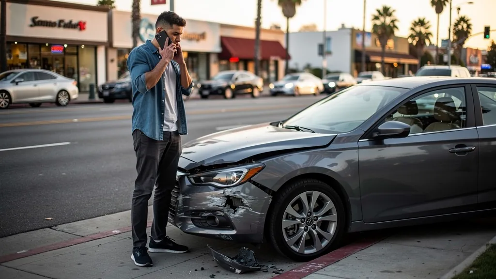 Driver calling an insurer after a crash with an uninsured driver in Sherman Oaks