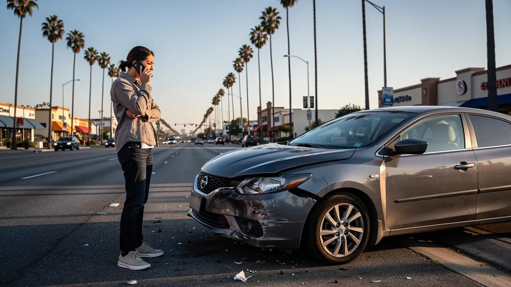 Driver calling an insurer after a crash with an uninsured driver in Torrance