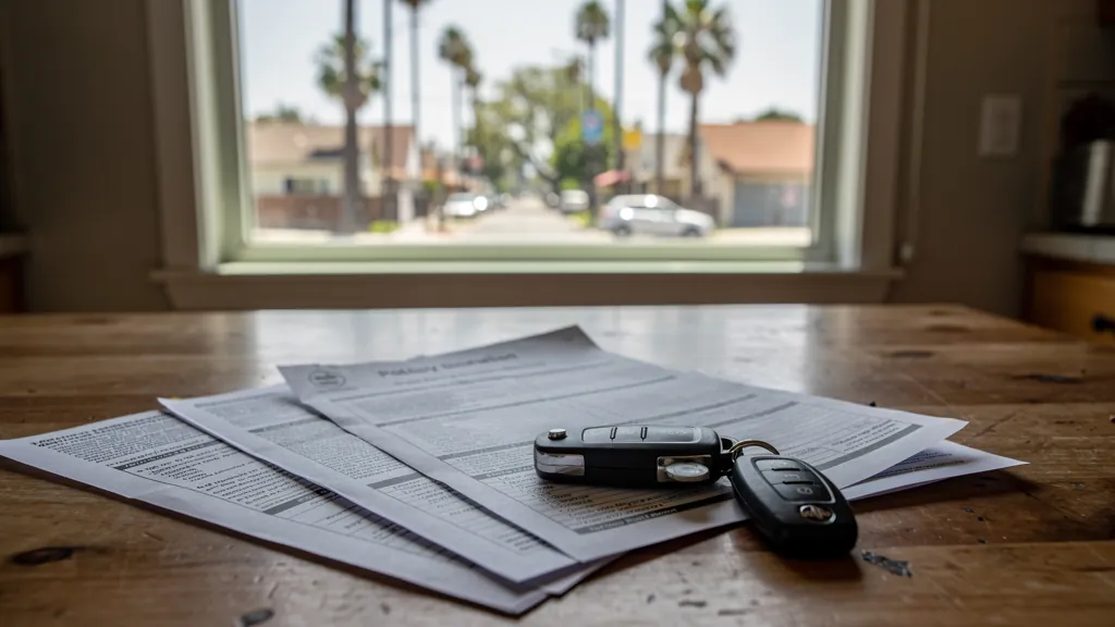 Auto insurance policy and claim paperwork in Torrance