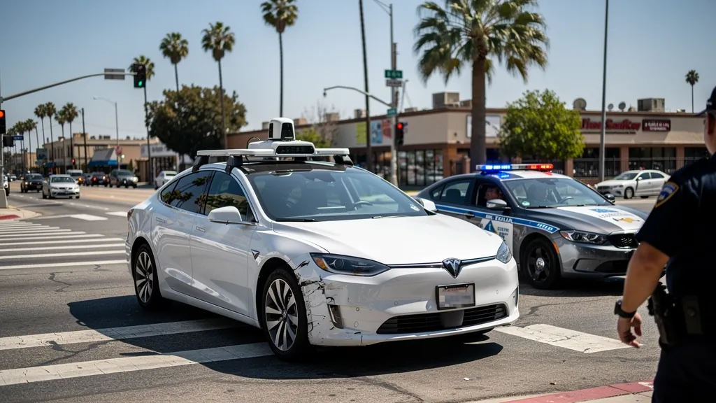 Driverless robotaxi stopped after a crash at a Los Angeles intersection