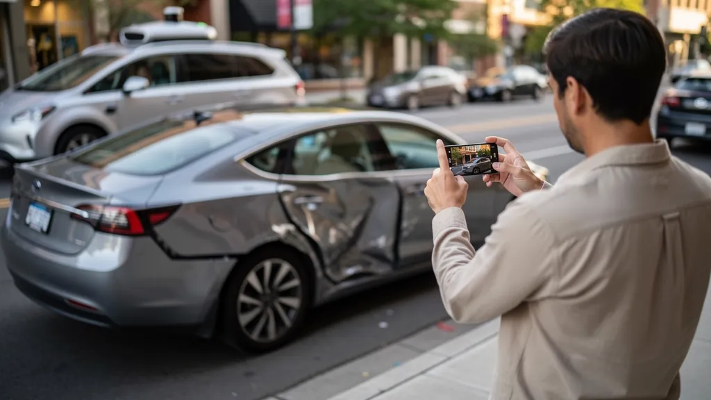 Injured driver documenting a crash with a self-driving car