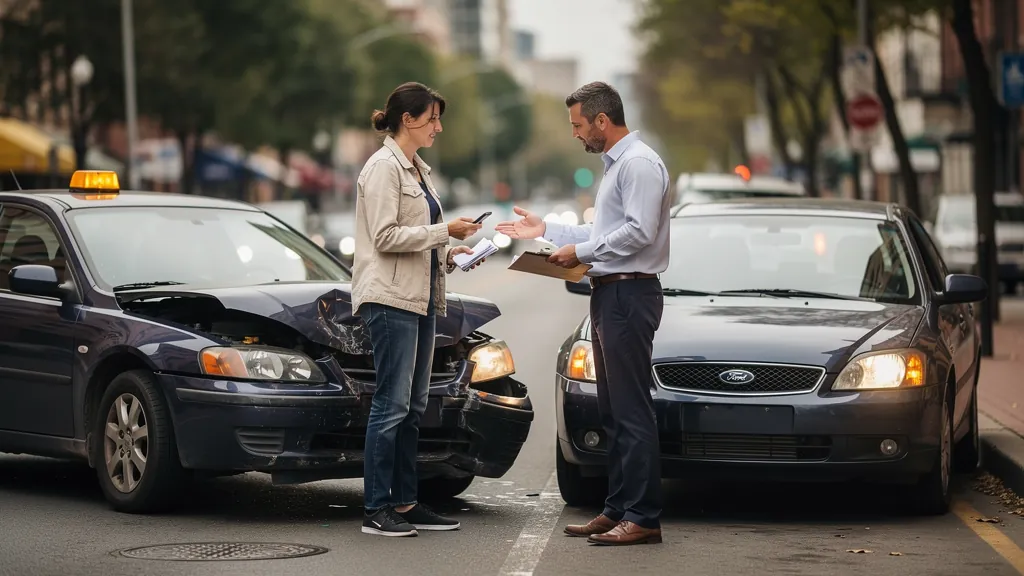 Drivers exchanging insurance information after a collision