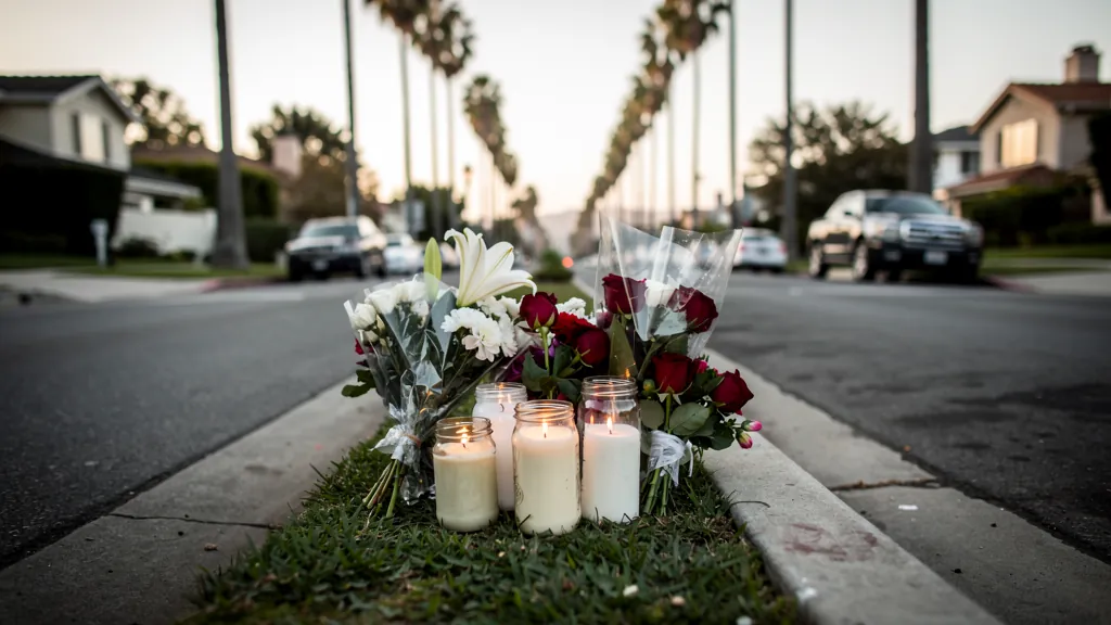 Roadside memorial for a crash victim in Beverly Hills