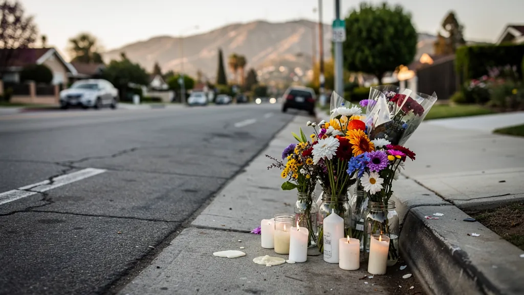 Roadside memorial for a crash victim in Burbank