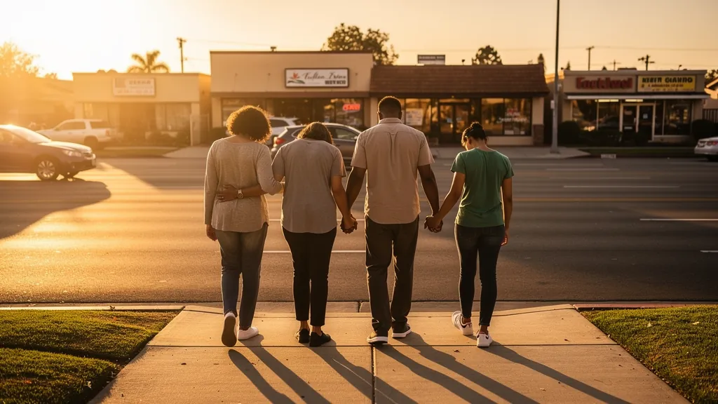 Family grieving together after losing a loved one in Downey