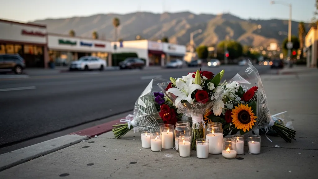 Roadside memorial for a crash victim in Encino