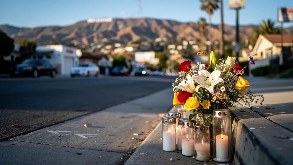 Roadside memorial for a crash victim in Hollywood