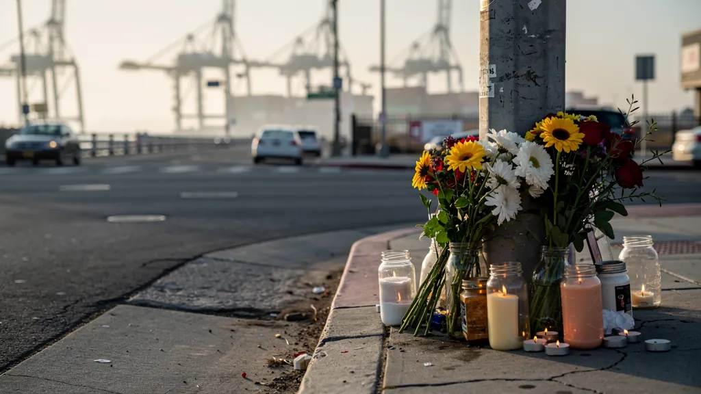 Roadside memorial for a crash victim in Long Beach