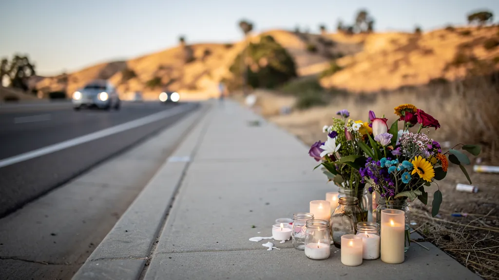 Roadside memorial for a crash victim in Santa Clarita
