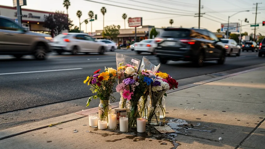 Roadside memorial for a crash victim in Sherman Oaks