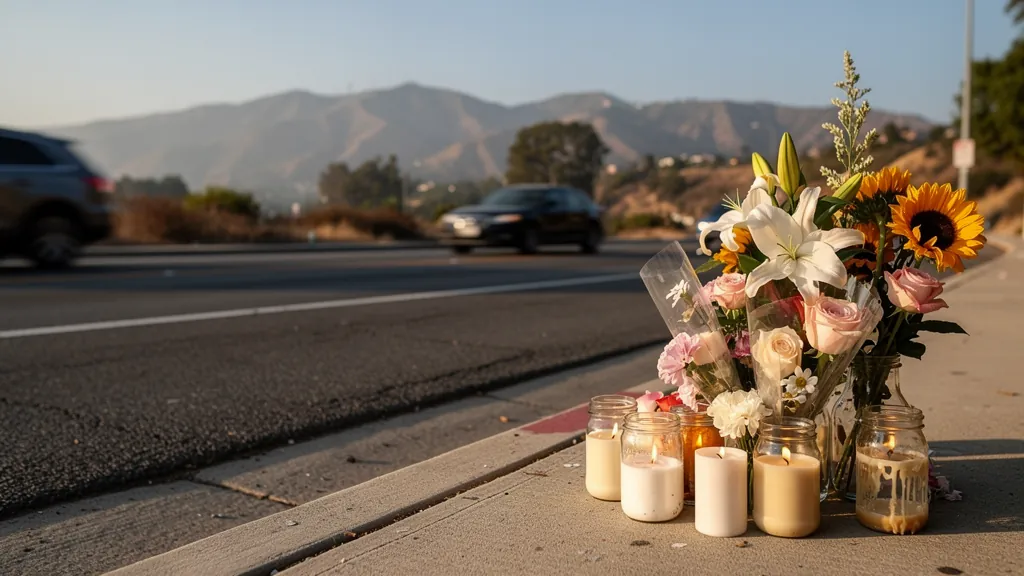 Roadside memorial for a crash victim in Woodland Hills